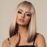 Short Shoulder Length Ombre Blonde Straight Fringe Bob Wig